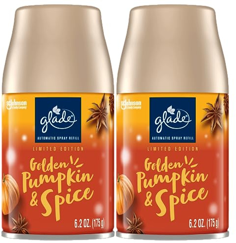 Glade Automatic Spray Refill, Air Freshener for Home and Bathroom, Golden Pumpkin & Spice, 6.2 Oz, 2 Count