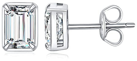 JewelryPalace Smaragdschliff 1ct Moissanite Solitär Ohrstecker Silber 925 Damen, Simulierter Diamant Braut Schmuck Set, Ohrringe Silber Mädchen Edelstein,Ohrstecker Silber mit Stein Geschenk Frauen