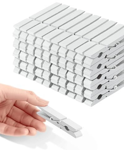 Mollette colorate, mollette colorate, in legno, colori arcobaleno, confezione da 50 pezzi decorativi per lavori artigianali, foto, decorazione per vestiti, mollette da appendere, 6,83 cm (bianco)