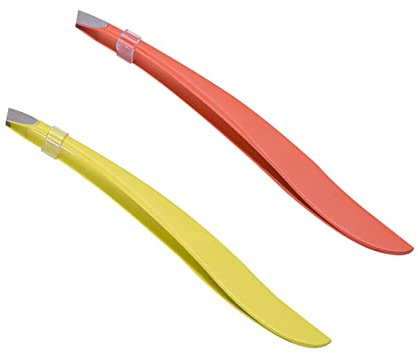 Andiker 2 pinces à épiler, pinces faciales professionnelles en acier inoxydable, pinces à épiler binoculaires pour faux cils homme femme (orange + jaune)