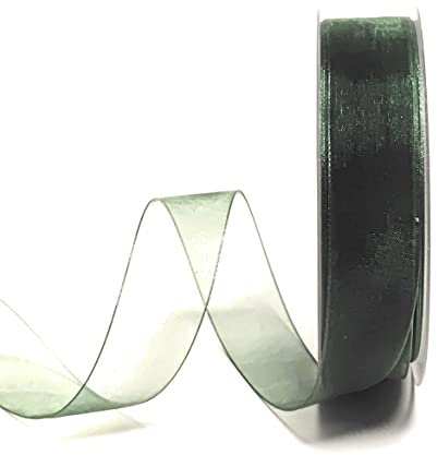 s.dekoda Schleifenband 50m x 25mm Grün - Tannengrün Organza Chiffon Geschenkband Organzaband [1350-111]