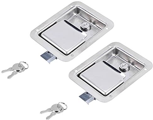 Hausdec Hardware 2 Pack Stainless Steel Paddle Latch With Lock & Key - Flush Single Point Handle For Door Trailer RV