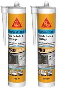 SIKA Lot de 2 mastics Silicone Sikaseal-180 Salle de Bain & carrelage - Blanc - 300ml