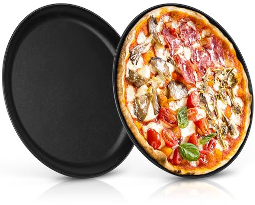 Joyfair Pizzablech, 30cm Edelstahl Rund Pizzaform 2er Set, Pizza Backblech mit Antihaftbeschichtung zum Backen & Servieren, Ungiftig & Gesund, Langlebig & Leicht zu Reinigen - Edelstahlkern