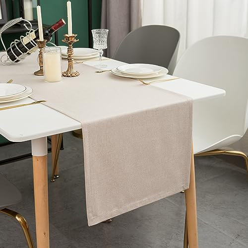 Simurq Modern Tischläufer - Abwaschbar, Wasserabweisend, Lotuseffekt - Outdoor, Pflegeleicht - Beige Creme (40x180 cm)