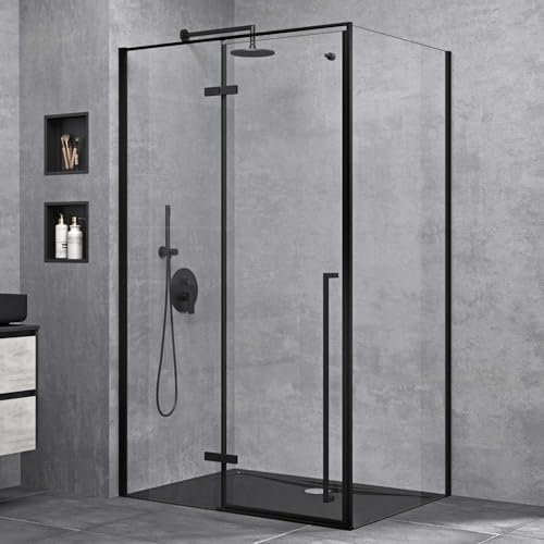 Sogood Cabine de Douche Transparent Noir 75x120x195cm Paroi de Douche avec Porte Pivotante Verre de Sécurité Nano Ravenna64