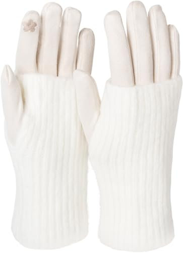 styleBREAKER Kuschelige Damen Touchscreen Handschuhe mit abnehmbaren Strickstulpen, warme Winterhandschuhe für eisige Tage 09010022, Farbe:Creme-Weiß