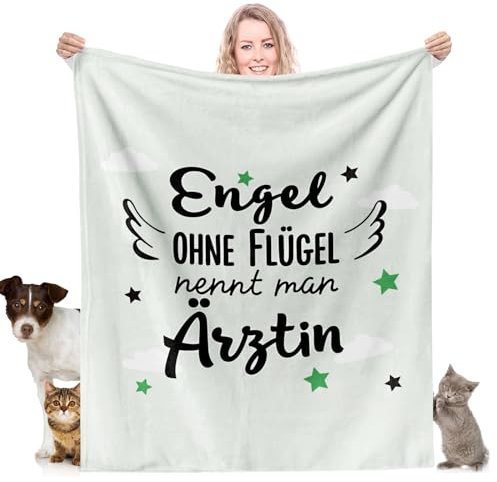 Facepot Ärztin Geschenk Kuscheldecke (130x150cm) | Geschenke für Ärztinnen Decke Weich Flauschig Fleecedecke | Engel Ohne Flügel nennt Man Ärztin