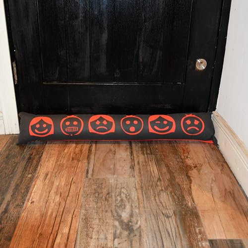 New Fabric Polycotton Draught Excluders Door Stoper Cushion Draft Insulator Black (Smilies)