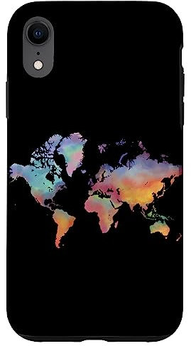 Weltkarte Aquarell Schwarz Handyhülle Hülle für iPhone XR