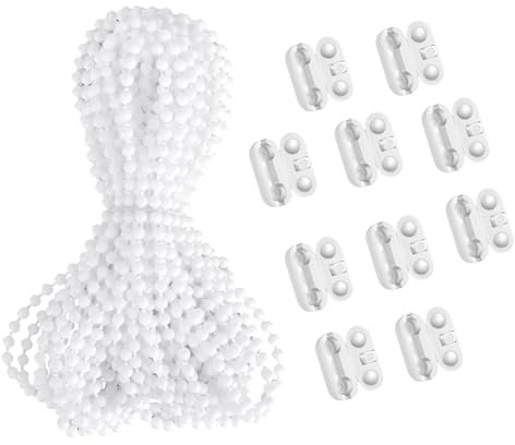 10 Metros Cuerda de Cadena con Cuentas de Cortina,Cadena Vertical con 10 Conectores de Cadena,Conector de Cadena Vertical con Bola de Clips,para Persianas Enrollables y Persianas Verticales