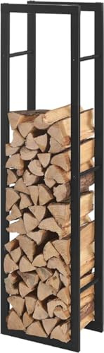 SMH LINE® Kaminholzregal Feuerholzregal Brennholzregal Innen Außen Stabiles Metall Wasserdicht und feuerfest Holzunterstand Kamin Stapelhilfe Feuerholz Holzlager Schwarz (150x40x25cm)
