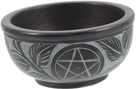 MAGICLULU Pentagramm Brennende Schüssel Wischschale Schale Mit Ätherischen Ölen Geschnitzte Traditionelle Schale Topf Schmieren Wasserschale Aus Aluminium Ritual Jahrgang Speckstein Kräuter