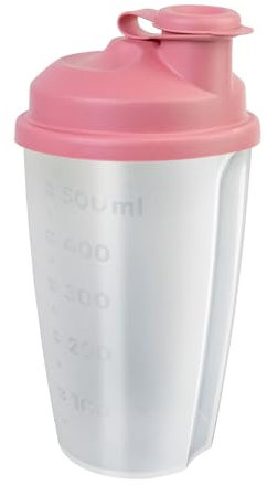 Westmark Mix- und Schüttelbecher/Dressingshaker mit Mess-Skala, herausnehmbarer Mixscheibe und verschließbarem Ausgießer, Fassungsvermögen: 0,5 l, Kunststoff, BPA-frei, Farbe: Transluzent/Rosa