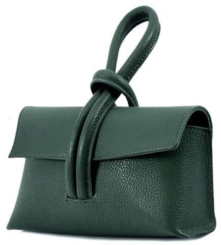 LeahWard Women's Leather Clutch Bag With Loop Handle (D.Green)