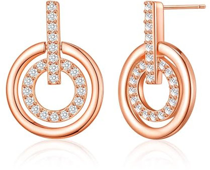 Philip Jones Rose Gold Plated Double Circle Drop Earrings Created with Zircondia® Crystals