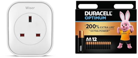 Drayton Wiser Smart Plug & Smart Heating System Range Extender - Works with Amazon Alexa & Duracell Optimum AA Batteries (12 Pack) - Alkaline Batteries 1.5V - Up To 200% Extra Life