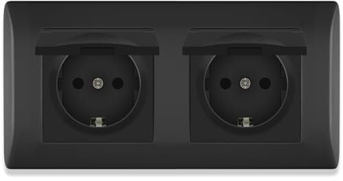 BSEED Schuko Steckdose mit wasserdichter Abdeckung,Doppelsteckdose Unterputz mit Steckklemme,2 Fach Steckdose Unterputz mit PC Rahmen,Einbausteckdose 16Amp, Küchensteckdose Schwarz-152 mm