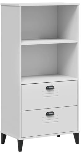 vidaXL Bücherschrank, Bücherregal mit Stauraum, Standregal für Wohnzimmer Arbeitszimmer, Büroschrank Beistellschrank, Industrieller Stil, Weiß Massivholz Kiefer