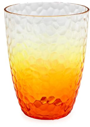 Carousel Home Orange Ombre Embossed Plastic Tumbler Glasses | Reusable Plastic Drinking Glasses Clear Plastic Glasses | Reusable Drinkware Outdoor Drinks Glasses - 400ml