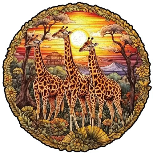 KAAYEE Holzpuzzle Erwachsene Giraffenfamilie, Tierform Puzzle Holz, Wooden Puzzle Unregelmäßige Einzigartige Form Puzzleteile, Holzpuzzle Tierform, Holz Puzzle Mit Geschenkbox Aus Holz