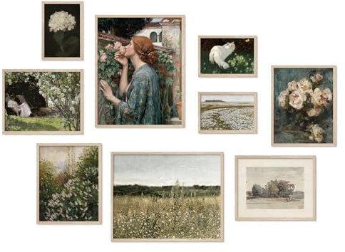 Habseligkeit Vintage-Drucke für Wanddekoration, Landhausstil, Wandkunst-Dekor, Retro-Poster für Zimmer, ästhetische Bauernhaus-Heimdekoration, Schlafzimmer, Wohnzimmer, Küche, ungerahmt, 9er-Set