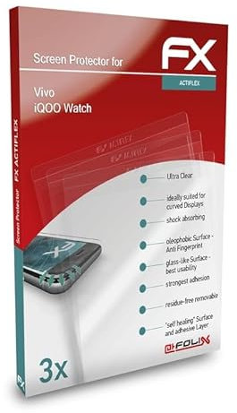 atFoliX Schutzfolie kompatibel mit Vivo iQOO Watch Folie, ultraklare und flexible FX Displayschutzfolie (3X)