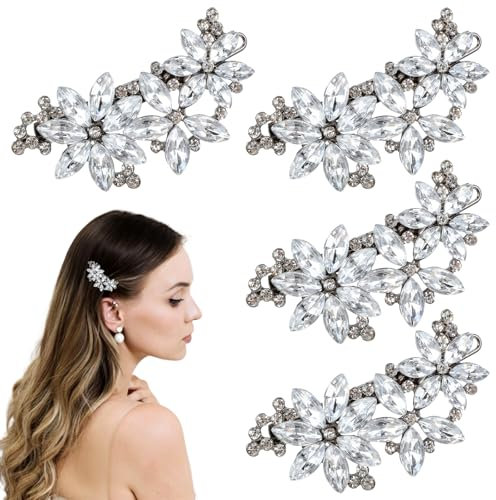 4 Stück Haarnadel Strass,Mabor Haarspangen Silber Haarschmuck Hochzit Klein Haarspangen Damen Hochzeit Strass Kristall Braut Haarschmuck Haarklammer Silber Glitzer Klein Kopfbedeckung Frauen Mädchen