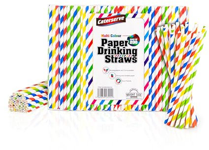 200 Paper Straws Multicolored - Eco-Friendly Alternative to Plastic Straws 100% Biodegradable and Compostable - Perfect for Drinking, Cocktails, and Parties Multicolour