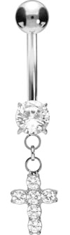 PIERCINGLINE Titan Bananabell mit Innengewinde mit Kristallkreuz Bauchnabelpiercing Belly Piercing Farbauswahl