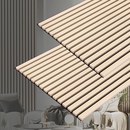 Taaizau 3D Slat Acoustic Wall Panels with Wood Finish Accent, 2 Pack Sound Absorbing Paneling for Studio, Office, Living Room, Bedroom Interior Decor (Natural Oak, 122cm x 60.5cm)