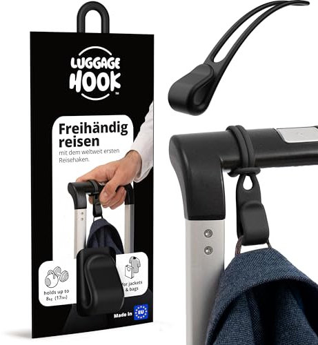 Luggage Hook This Flight Essential Holds Jackets and Bags up to 8 kg, Travel Hook for Carry-on Baggage, a Must Have Travel Accessory for Frequent Flyers, Holiday Essential and Travel Gift (Black)