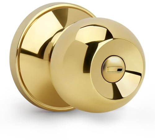 Gaurqiah Pomo de puerta de privacidad sin llave, diseño de bola para interior, cerradura redonda reversible para puertas de baño y cama, latón pulido