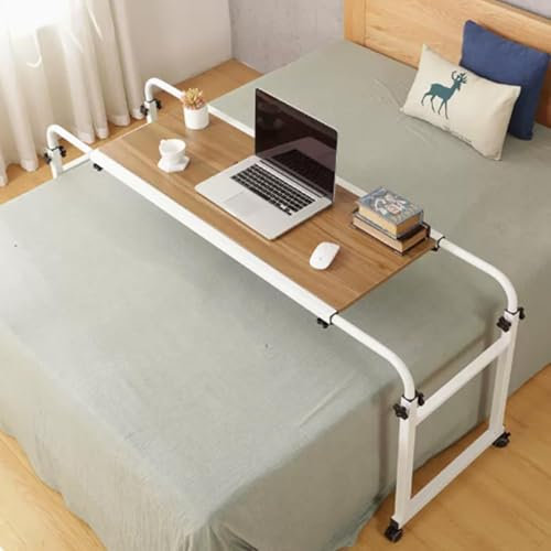 Tavolino sopra il letto, tavolino da notte, scrivania da letto per computer portatile e scrittura, tavolino da letto con ruote, vassoio con ruote, tavolino sopra il letto con ruote altezza regola