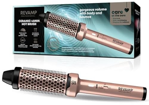 REVAMP Ceramic Hot Brush Styler - 40mm Lockenbürste, Lockenstab Keramik für Locken und Wellen - Ionen Technologie Stylingbürste, schnelles Aufheizen bis 180°C, Progloss Öle, Thermobürste