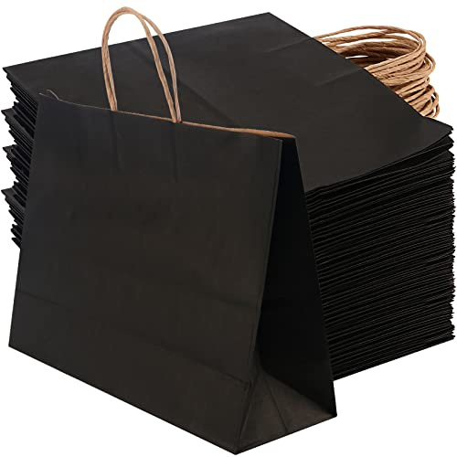 MUNGHOK 25 Stück Papiertüten mit Henkel Schwarz, 32 x 11 x 24,5 cm Papier Geschenktüten mit Henkel, 120GSM Schwarze Papier Einkaufstüten Kraft Papiertüten für Geburtstag, Hochzeit, Weihnachtsgeschenke