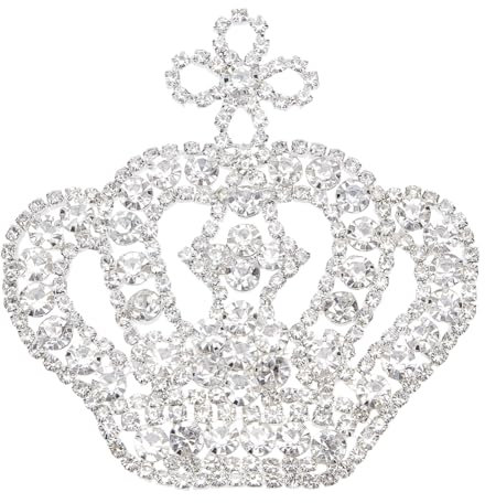 FINGERINSPIRE Silberne Kronen Applikationen Strass Aufnäher 72x70mm Glitzer Krone Kristall Applikation Kronen Aufnäher Kronen Applikationen Aufnäher Kronen Strass Aufnäher
