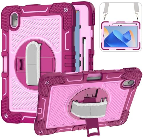 ERDARARIPRO Custodia per tablet Huawei MatePad 11.5/11.5 S/11.5 Air 11, graziosa custodia antiurto con supporto girevole a 360° e cinturino da polso, tracolla rossa rosa e rosa