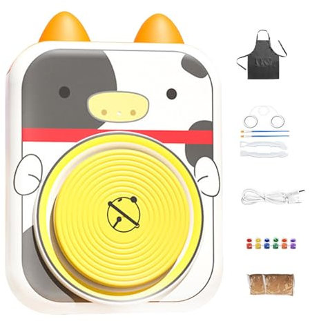 Töpferscheibe, Töpferscheibe für Kinder,USB-Töpferscheibe für Kinder, Töpferscheiben-Set mit Kuh-Design | Töpferset, Tonrad für Tiere, Pflanzen, kreative Formen, Kinder
