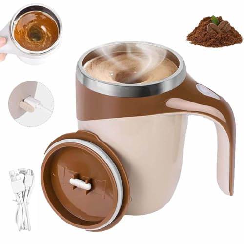 Tasse à Café à Agitation Automatique,Tasse à Agitateur Magnétique,Mélangeur Qui Melange Toute Seule pour Remuer,Tasse de Mélange en Acier Inoxydable 304,Chargement USB,pour Café,Boissons,Thé (Marron)