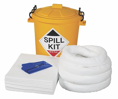 65 Litre Oil and Fuel Spill Kit in Plastic Drum | Portable Spill Containment Solution with Absorbent Pads and Socks for Quick Spill Response