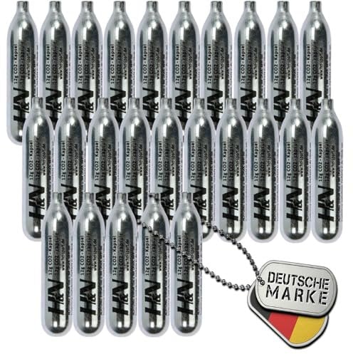 25 x 12g Co2 Kapseln für Airsoft Pistole, Softair, Paintball, Luftpistole oder Luftgewehr - H&N Sport CO2 Patronen Kapsel