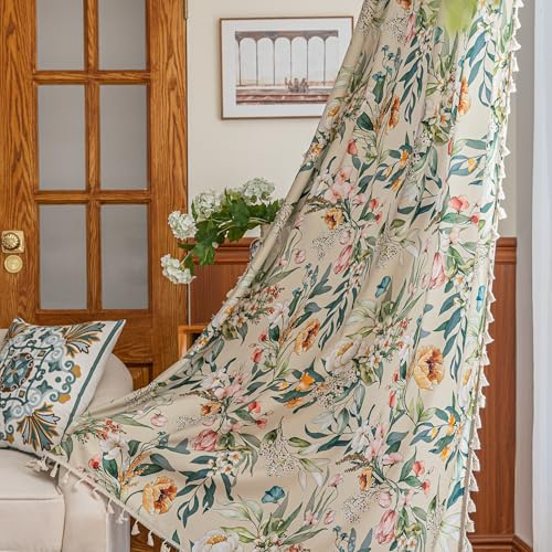 Erbnaryx Boho Blumen-Vorhänge Französischer Landhausstil Bauernhaus-Vorhänge 183 cm lang lichtfilternd Schlaufentaschen-Vorhänge für Wohnzimmer 2 Paneele - Grünes Blumenmuster