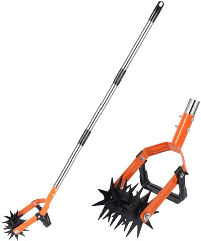 Outil de cultivateur rotatif, 2 en 1, désherbeur de jardin, réglable avec perche en acier inoxydable, dents étendues, outil de culture pour réensemencer l'herbe, desserrer et mélanger le sol (3
