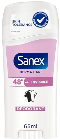 Sanex, Stick Anti-Transpirant Derma Care, Invisible, 65 ml | Stick anti-transpirant, Action fraîcheur 48h contre l'humidité, Formule anti-traces sur les vêtements et sans alcool*