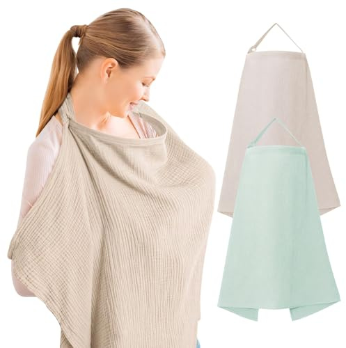 2PCS Breast Feeding Cover for Mum,Nursing Cover with Arch Neckline,Soft Breathable Cotton,Multiple uses,for Mum Privacy Coverage,for Outdoor Feeding