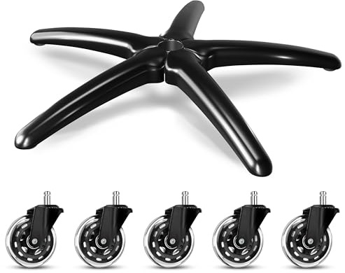 Sytopia Bürostuhl Fußkreuz, 70 cm Robustes Metall-Drehkreuz, Belastbar bis zu 200kg, Universal für 11 mm x 22 mm Rollen und 50 mm Gasfeder, Langlebig, Matt Schwarz
