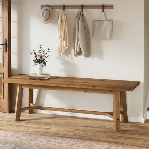 TRIBEWOOD Holzbank Sitzbank, 140 x 35 x 45 cm, Flur Garderobenbank Schuhbank, Esszimmerbank für Flur, Eingang, Wohnzimmer & Schlafzimmer, Rustikales Braun