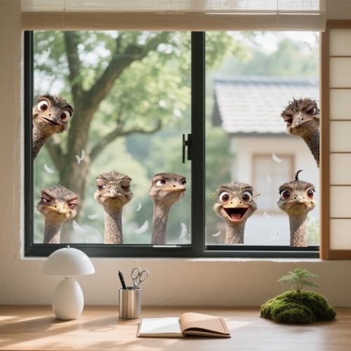 ANATTASOUL Lustiger Strauß schaut heraus Fensterbilder for Frühling Sommer | Doppelseitig Blickdichter Badezimmer Fensterbilder Kinderzimmer Wiederverwendbare Fensterbilder Frühling for Winter Herbst