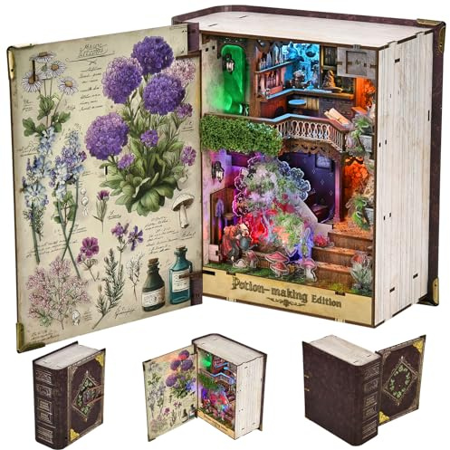 MiniCity Magic Book Nook Building Set with Lights, DIY Booknook Building Model Kit for Home Bookshelf Decor, Miniature House Building Brick for Adults Teens (Potion-making Edition)